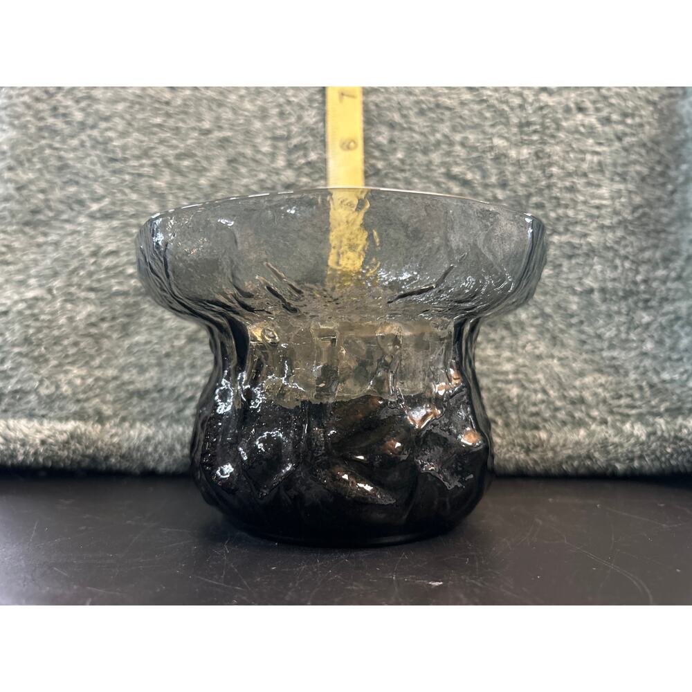 Driftwood Smoke Glass Flowerlite Vase With Flower Frog Vintage Seneca Glass Co